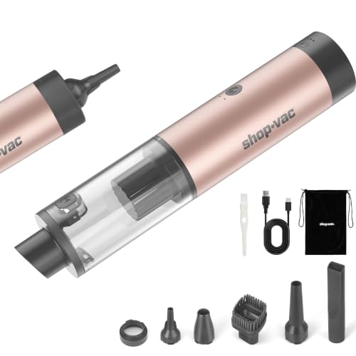 Shop-Vac S4 15000Pa Handheld Mini Car Vacuum Cordless, LED Light, Champagne | 4-in-1 Multi-Function Desk Vacuum, Brushless Motor, Multiple Nozzles, 2 Modes, for Car, Home, Office, Keyboard Cleaning - color: Champagne Gold
