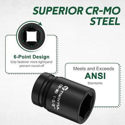 1-5/8" Impact Socket 1" Drive, 6 Point Design, for Heavy Equipment | CR-MO Large Impact Socket, ANSI Certified, Heavy Duty Socket 1 Inch Drive Truck Axle Nuts & Mining & Fleet Repair - size: 1-5/8'' (1 PCS)