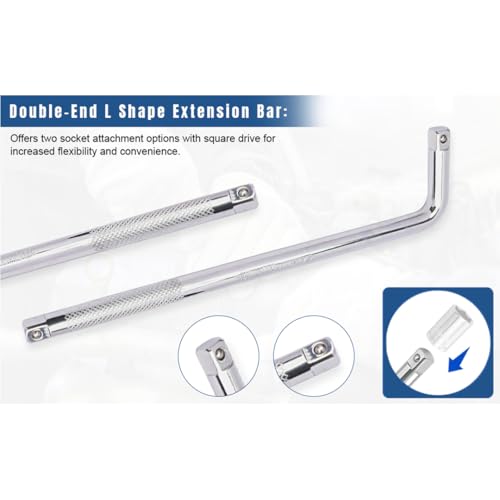 L Handle Breaker Bar 3/4 inch drive 18 inch length Socket Wrench, Heavy-Duty Double end drive Extension Bar for Car, Truck, Van Square Drive Socket Handle E-2211A