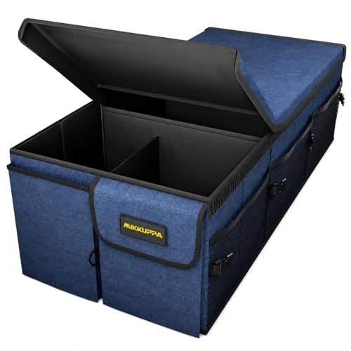 MIKKUPPA Car Trunk Organizer - 95L Collapsible Trunk Organizer with Lid, Sturdy Car Storage for SUV Auto Truck Van with Adjustable Straps and Non Slip Bottom (Blue, XX-Large) - color: Blue, size: XX-Large - With Lid