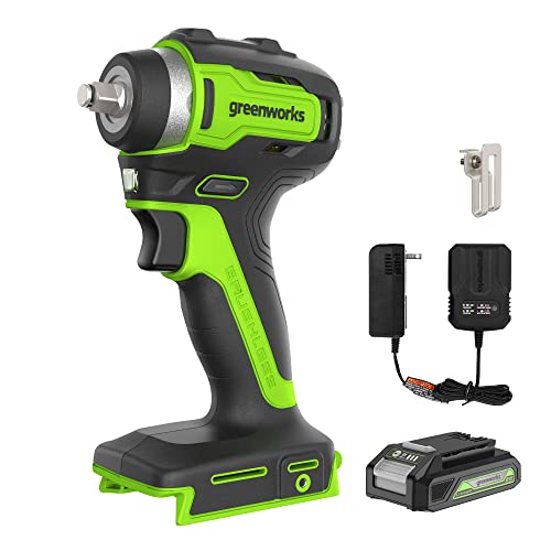 Greenworks 24V 3/8" Brushless Cordless Impact Wrench, 2.0Ah Battery and Compact Charger Included - size: 150 ft.-lbs., style: 2Ah Kit