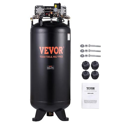 VEVOR 80 Gallons Air Compressor, 6.5HP 15.5SCFM@90 PSI Oil-Free Air Compressor Tank with 145PSI Max Pressure, 86dB Quiet Air Tank for Industrial Manufacturing, Air Brushing, Spraying (3-Phase Power) - size: 80 Gallon | 3-Phase Power