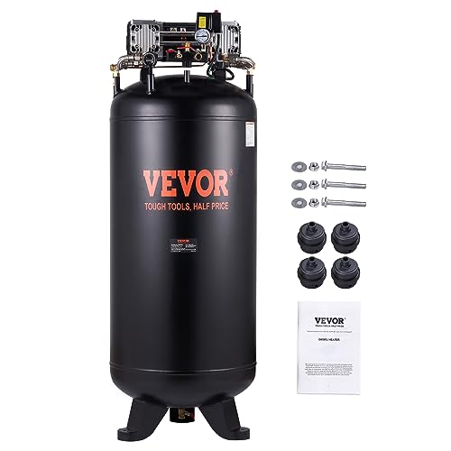 VEVOR 80 Gallons Air Compressor, 6.5HP 15.5SCFM@90 PSI Oil-Free Air Compressor Tank with 145PSI Max Pressure, 86dB Quiet Air Tank for Industrial Manufacturing, Air Brushing, Spraying (3-Phase Power) - size: 80 Gallon | 3-Phase Power