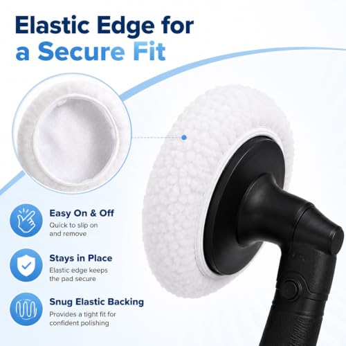 6-Pack 5 to 6 Inch Car Polishing Bonnets, Synthetic Fleece Buffing Pads for Dual Action Orbital Buffer, Soft Waxing & Detailing Bonnet Pads for 5"- 6" Polishers (White)
