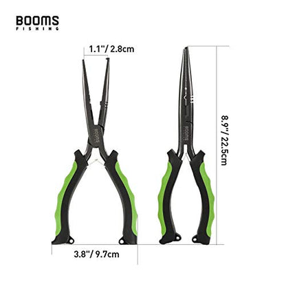 Booms Fishing F03 Needle Nose Fishing Pliers, 9" Fisherman's Pliers, Long Nose Hook Remover, Saltwater Resistant Fishing Gear, Green - color: A: 9" Split Ring Nose_green