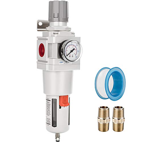 NANPU 1" NPT Air Compressor Filter & Pressure Regulator Combo w/Gauge | 5-micron brass element water/oil separator, poly bowl, semi-auto drain, 176 SCFM, 0-150 psi gauge—for air tools & compressors - size: 1" NPT, style: Semi-Auto Drain