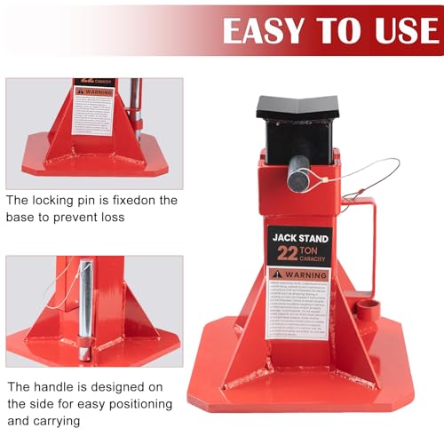 22 Ton (44,000 lbs) Heavy Duty Pin Type Professional Car Jack Stands with Lock Adjustable Height to 19.75" Fit for Supporting Trucks, Trailers and Equipment, 1 Pair