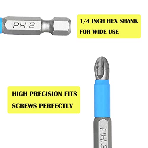Anti Slip Screwdriver Bits Set 1/4 Inch Hex Shank Phillips Cross Slot Pozidriv Magnetic Screwdriver Bit Set -PH1/2/3+PZ1/2/3 Drill Bit Set S2 Steel Impact Driver Bit for Power Drilling-6PCS - color: Ph1/2/3+pz1/2/3-50mm(6 Pcs)