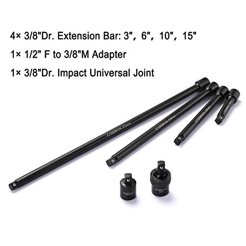 CASOMAN 87PCS 3/8" Drive Master Impact Socket Set, SAE & Metric Standard, Deep, Swivel Sockets,Cr-MO Steel, Includes Star and Inverted Star Socket, Impact Universal Joint, Extension Bars - size: 3/8" Drive