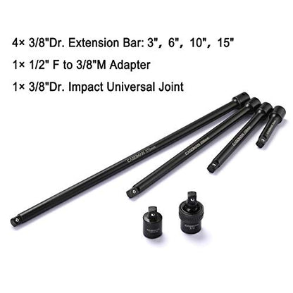 CASOMAN 87PCS 3/8" Drive Master Impact Socket Set, SAE & Metric Standard, Deep, Swivel Sockets,Cr-MO Steel, Includes Star and Inverted Star Socket, Impact Universal Joint, Extension Bars - size: 3/8" Drive