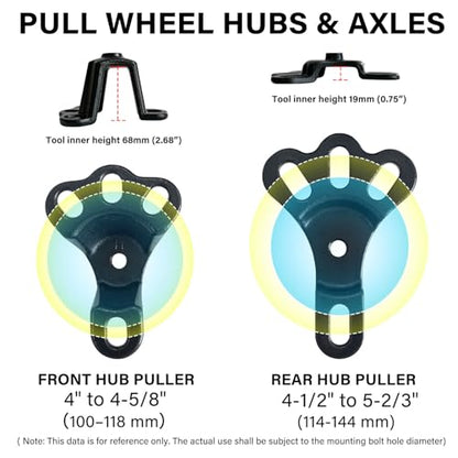 Universal Front Wheel Bearing Puller(Max 4-5/8") & Rear Axle Puller(Max 5-2/3") Set, 2 Pack Flange Type Wheel Hub Axle Remover Tools Kit with Forcing Bolt and Socket (Thread 5/8" *18)