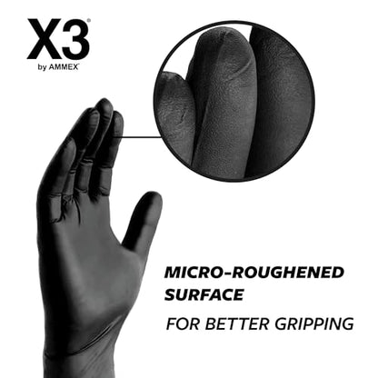 X3 Black Gloves, Disposable, Latex Free, Nitrile, for Cooking, Food Prep, 3 Mil, Powder-Free, Sizes Small through XX-Large - size: Small, style: 2 Cases of 1000