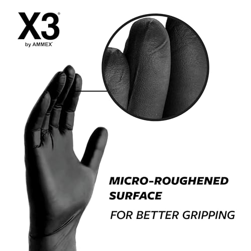 X3 Black Gloves, Disposable, Latex Free, Nitrile, for Cooking, Food Prep, 3 Mil, Powder-Free, Sizes Small through XX-Large - size: X-Large, style: Case of 1000