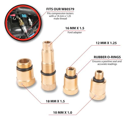 Performance Tool W80577 Compression Tester Spark Plug Adapters Set