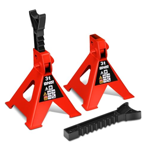 DNA Motoring 1 Pair Jack Stands, 3 Ton (6600 lbs) Capacity Car Lifting Stand, Adjustable Height Car Jack Stands for Cars, Sedans, Small Vehicles, SUV, TOOLS-00682-RD - style: 3 Ton Red