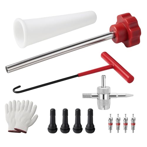 Car Tire Valve Quick Change Tool Kit, 13PCS Tyre Valve Stem Core Replacement Set Includes 4PCS TR413 Valve Stems, Replacing Leaky Valves Stem Installation Tool, Universal Fit (Red)