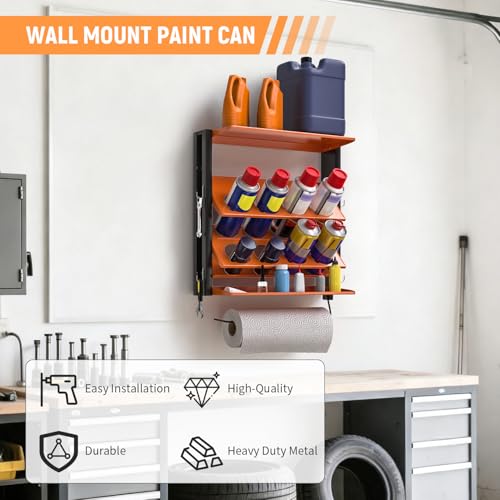 Spray Bottle Holder Wall-Mounted, Aerosol Spray Can Holder, Heavy Duty Paint Bottle Organizer with 8 Can Holes 80 LBS, Utility Storage Rack With Paper Towel Holder for Garage, Shop or Tool Trailer - style: B-Spray Can Rack