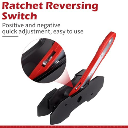 Brake Caliper Compression Tool for Disc Brake Repair | 360° Swing Ratchet, 2 Hanger Hooks, 2PCS Extra Large Steel Magnetic Plates for Sextuplet Pistons, Car & Truck Brake Repair - color: Red
