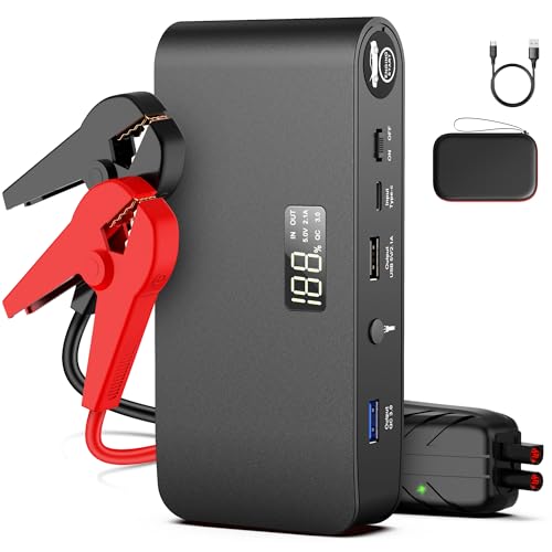 BOOKOO Car Battery Jump Starter 4000A,16000mAh Portable Battery Jumper Cables for Car 8L Gas 7L Diesel Engines,Jump Box with USB QC 3.0 PD 18W Fast Charging,3 LED Modes with SOS for Emergency Use - color: 16000mAh-Black