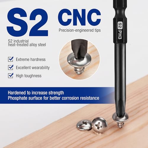 WORKPRO 10pcs Slotted Phillips Screwdriver Bit Set, CNC Machined S2 Steel Magnetic Screwdriver Bits Set, 1/4 Inch Hex Shank Driver Bits, 2.3 Inch Long Screwdriver Bits Set with Storage Box - color: Phillips&slotted