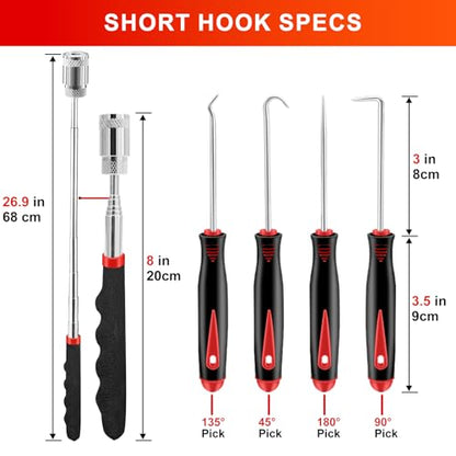 13 Pcs Precision Pick and Hook Tool Set with Clip Removal Plier Rivets Puller Fastener Remover Telescoping Magnetic Pickup Gasket Scraper for Electronics Maintenance Pick Tools Automotive Repair - color: red