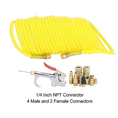 14PCS Air Compressor Kit with 1/4 Inch NPT Quick Connector, Nylon Air Hose Kit for Automotive Repair and Cleaning, Includes Blow Gun and Fittings for Dual Use Dust and