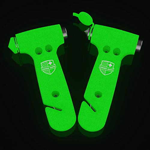 Swiss Safe Durable 5-1 Car Safety Hammer Window Breaker Breaker Tool w/Seatbelt Cutter - Emergency Escape Glass Hammer - Truck, Car Safety Essentials & Accessories - Glow, 2 Pack - color: Glow, size: 2-Pack