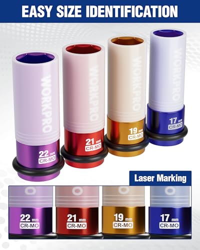 WORKPRO 1/2" Drive Lug Nut Impact Duty Socket, 22mm Deep Thin Wall Socket, Made of Premium Cr-Mo Steel, Non-Marring Lug Nut Wheel Sockets for Car - size: 1/2" DR x 22mm
