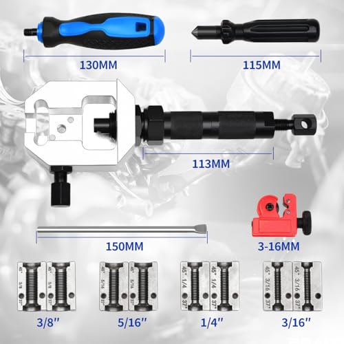 LainKeen 24pcs Hydraulic Brake Line Flaring Tool Kit for 45 and 37 Degree Single, Double and Bubble Flares, Tubing Flaring Tool Set with 15 Dies for 3/16", 1/4", 5/16", 3/8’’ Tubes