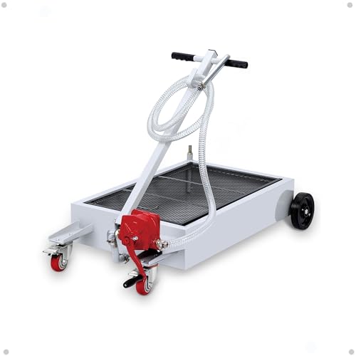 KYBOLT 15 Gallon Oil Drain Pan with Pump & 8 Ft Hose, T Folding Handle & Low Profile Rolling Oil Drain Cart for Truck Cars SUVs, Metal, White - size: 15 Gal - Manual