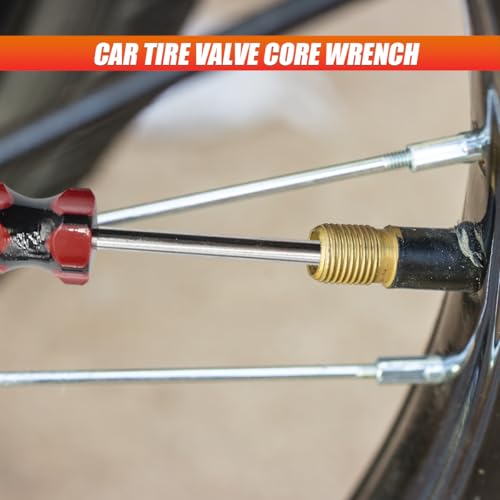 3PCS Tire Valve Stem Removal Tool Kit, Includes Single & Double Heads Valve Core Remover, 4-Way Valves Tool, Multifunctional Tire Installer Repair Kit Suitable for Car, Truck, Bicycle(Red)