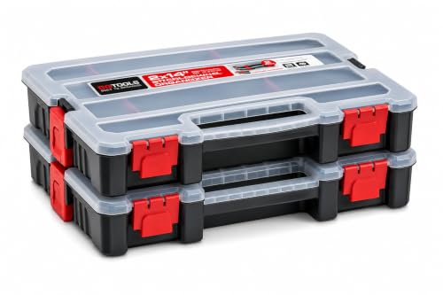 2-Pack Small Parts Organizer Box – Stackable Hardware Storage Organizer Case with 20 Compartments & Dividers – Screw, Nut, Bolt, Drill Bit Organizer for Garage, Workshop, Crafts - color: a. 2pcs Set - Large Organizers