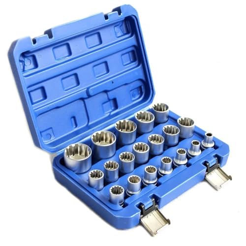 Qnkaa Spline Socket Set 1/2" Drive Universal Metric 8-32mm 12-point Cr-V Socket Set 19pcs