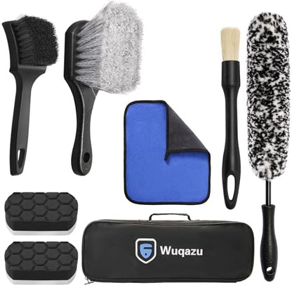 8PCS Wheel Tire Cleaning Kit 360 Flexible Wool Scratch-Free Rim Brush | Dual Hardness & Boar Hair,Tire Dressing Pad Towel,Multi-Vehicle Auto Care Car Lover Gift Kit - size: 8 PCS