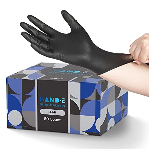 Hand-E Touch Black Nitrile Black Disposable Gloves Large, 200 Count - BBQ, Tattoo, Hair Dye, Cooking, Mechanic Gloves - Powder and Latex Free - style: Large