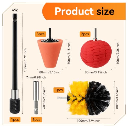 8 Pcs Aluminum Polishing Kit, Wheel Polishing Kit for Drills, Foam Sponge Polishings Balls with Handheld Extension Holder for Car Wheel and Polisher Kits for Household Standard Hand Drills