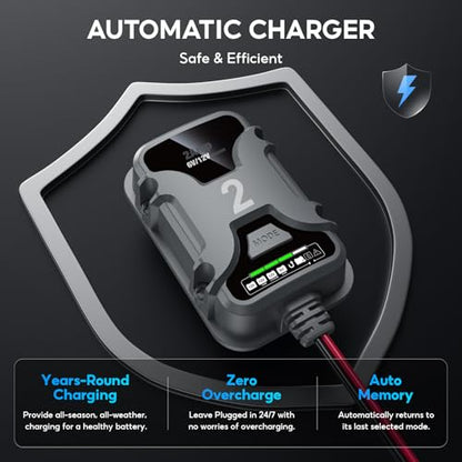 2A 6V/12V Smart Battery Charger Plug in – Auto Maintainer & Desulfator for AGM/Lithium – Trickle Charging for Cars, Boats, RVs - size: 1 Bank(2A)