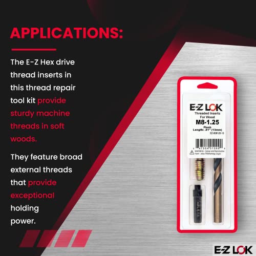 E-Z LOK E-Z Hex Thread Repair Kit for Soft Wood Flush Threaded Inserts M8-1.25 x 13mm, Drill, Installation Tool - size: M8-1.25 x 13mm, style: Flush