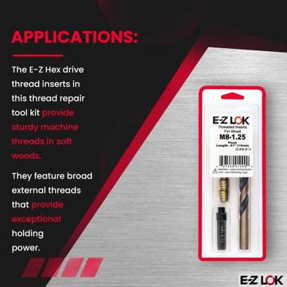 E-Z LOK E-Z Hex Thread Repair Kit for Soft Wood Flush Threaded Inserts M8-1.25 x 13mm, Drill, Installation Tool - size: M8-1.25 x 13mm, style: Flush