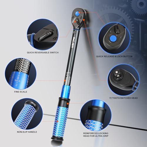 Torque Wrench, UPGRADE 3/8 torque wrench,5-50Ft.Lb,Dual-Direction Adjustable 72 Tooth Click Torque Wrench for Bike, Motorcycle,Professionals & DIYers,Blue - size: 3/8inch 5-50Ft.Lb