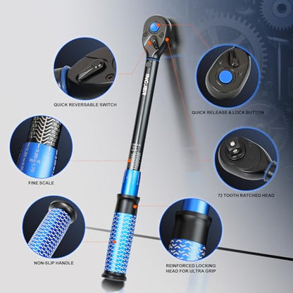 3/8 Torque Wrench, UPGRADE torque wrench car, 5-50Ft.Lb | 6.8 - 67.8Nm, ±3% Precision Dual-Direction, Adjustable 72 Tooth Click Torque Wrench for Moto Truck Car Tire Maintenance, Blue - size: 3/8inch 5-50Ft.Lb