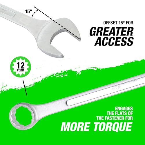 OEMTOOLS 22112 Jumbo Combination Wrench, 2 Inch | One Open End & One Box-Head on a Single Wrench | Long-Shaft Industrial Tool | Smooth Open End Doesn’t Mark Fasteners - size: 2"