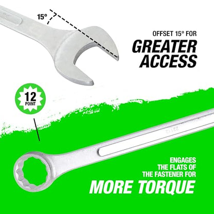 OEMTOOLS 22112 Jumbo Combination Wrench, 2 Inch | One Open End & One Box-Head on a Single Wrench | Long-Shaft Industrial Tool | Smooth Open End Doesn’t Mark Fasteners - size: 2"