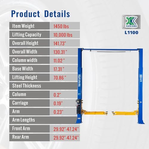 XK-L1100 Auto Lifts 10000lbs Car Lift 220V Two Post Auto Truck Clear Floor Hoist with 36 Months Part Replacement - color: Model L1100-220V