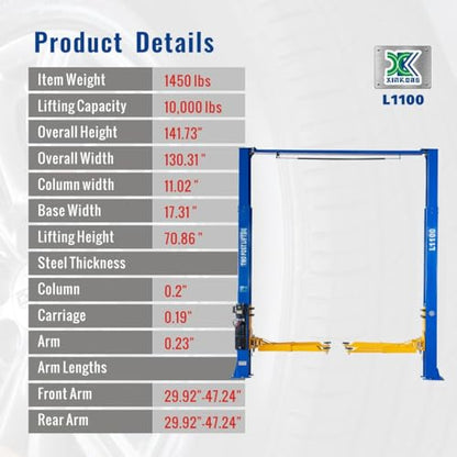 XK-L1100 Auto Lifts 10000lbs Car Lift 220V Two Post Auto Truck Clear Floor Hoist with 36 Months Part Replacement - color: Model L1100-220V