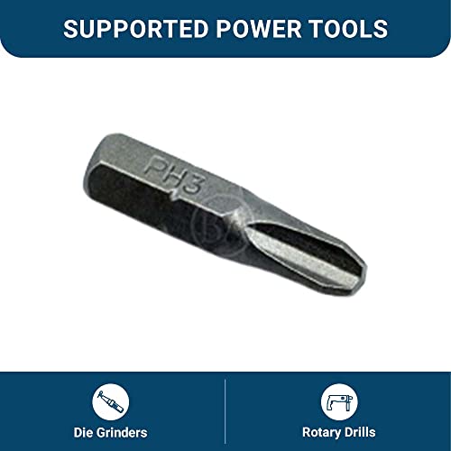 Benchmark Abrasives 1/4 Inch Hex Anti Slip Phillips Insert Screw Head Screwdriver Bits, Rotary Drill Bits for Repairing Electronics, Automotive Parts, Furniture (50 Pack) - (PH3 x 1") - size: PH3 x 1"