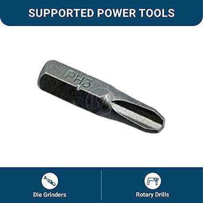 Benchmark Abrasives 1/4 Inch Hex Anti Slip Phillips Insert Screw Head Screwdriver Bits, Rotary Drill Bits for Repairing Electronics, Automotive Parts, Furniture (50 Pack) - (PH3 x 1") - size: PH3 x 1"