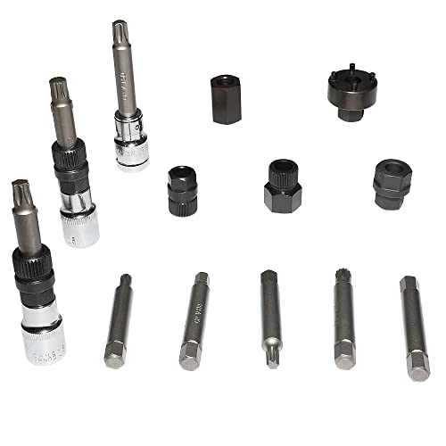 14 Piece Alternator Pulley Remove Kit Free Wheeling Pulley Remover Socket Drills Compatible with Ford Compatible with GM/VW