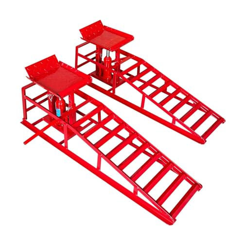 Hydraulic Car Ramps - 11000 LBS Capacity, 2-Pack High Lift Service Ramps for Cars, Trucks & Trailers - Adjustable Height, Low Profile Design for Oil Changes & Repairs, Red