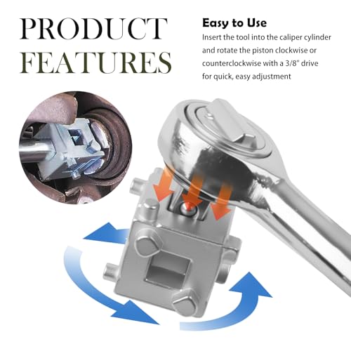 Car Cube Brake Caliper Compression Tool with 3/8" Square Drive Hole,6 Sides Brake Piston Tool for Adjusting Pistons,Steel Car Accessories Rear Brakes Caliper Tools for Disc Brakes